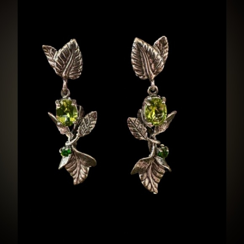 Or Paz Sterling Silver Leaf & Peridot-Tone Dangle Earrings — Israel 925 PZ - Picture 6 of 6